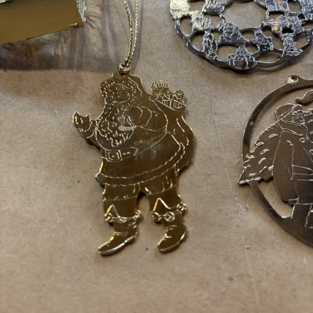 Vintage Brass Gold Ornaments  Hallmark Keepsake McDonald's Nativity Santa Bundle